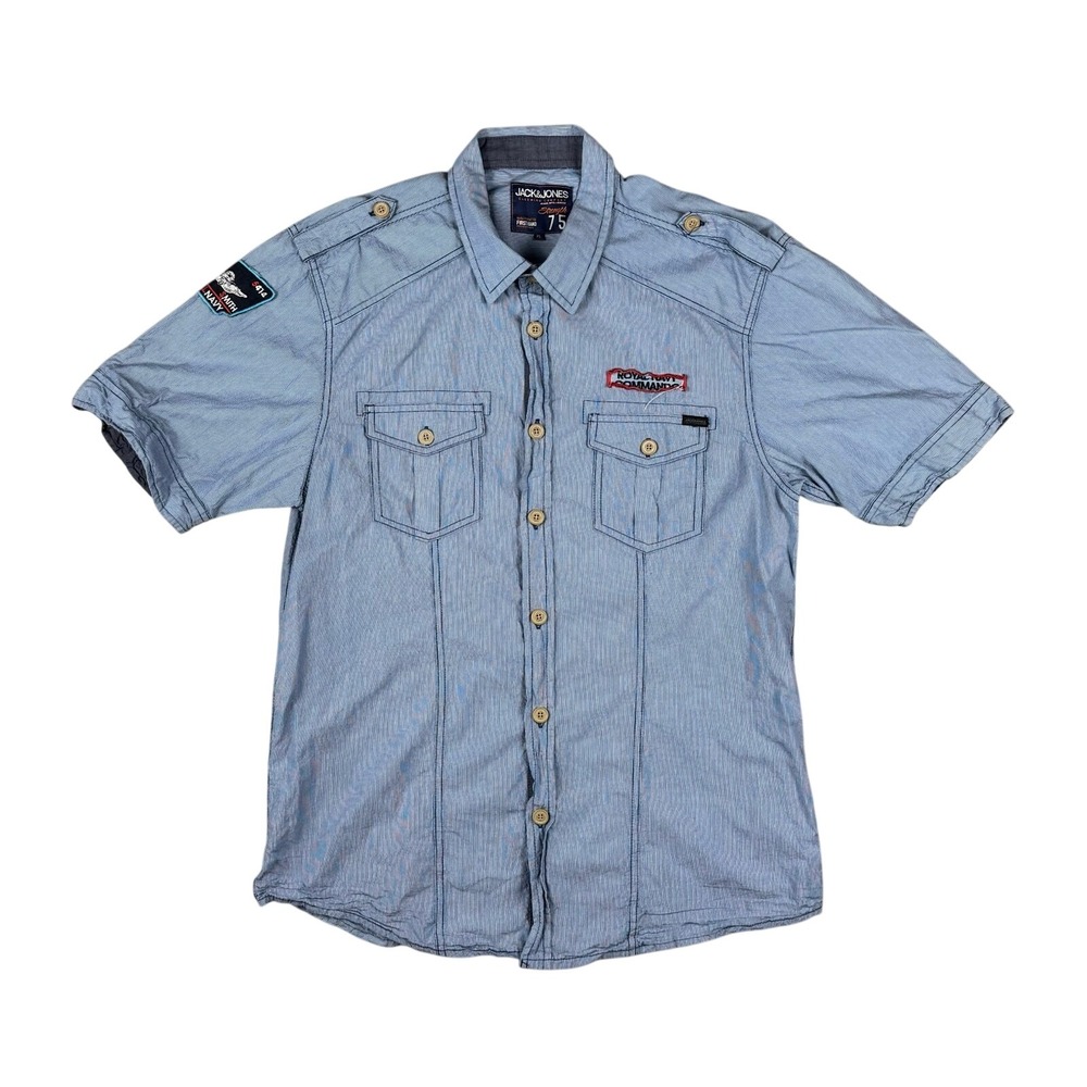 Jack & Jones Airborne Hitch Shirt Men's XL Royal Navy Military Patches Blue - Picture 1 of 11